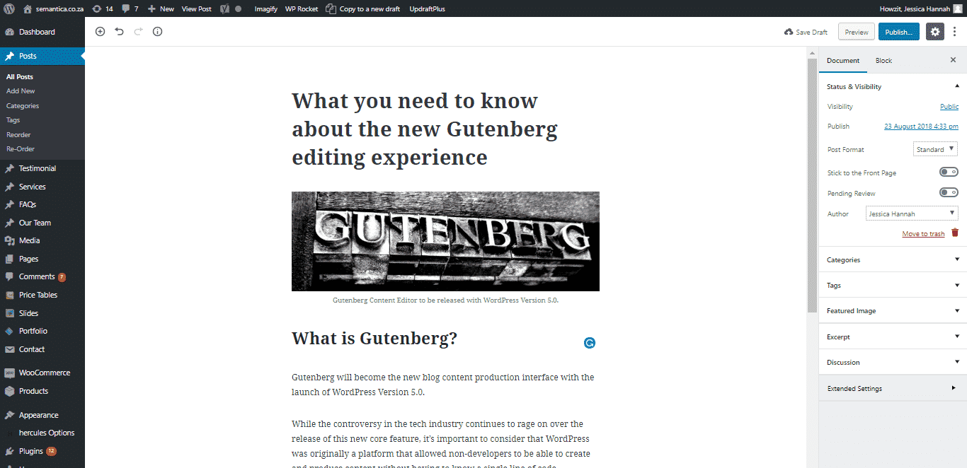 Gutenberg Editor Backend