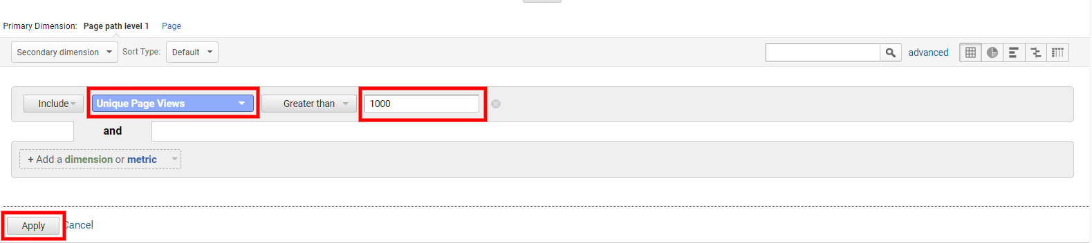 Data view of report settings in Google Analytics to improve time on page