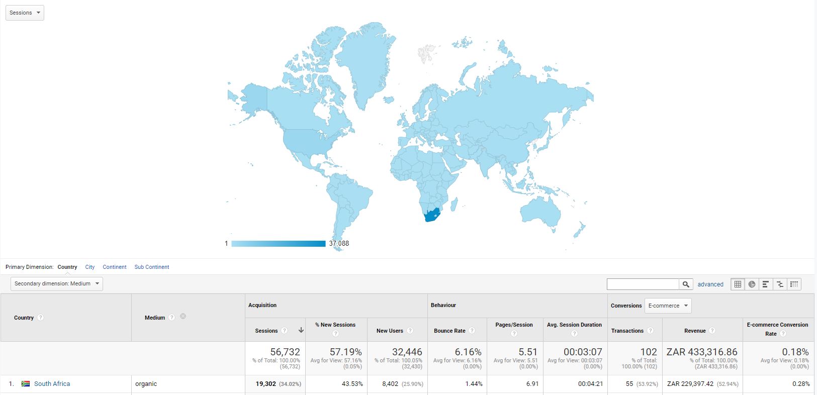 organic conversion by location data view on Google Analytics