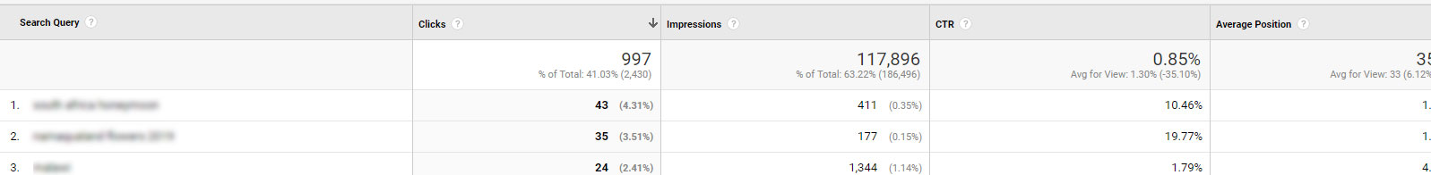 organic search queries data view in Google Analytics