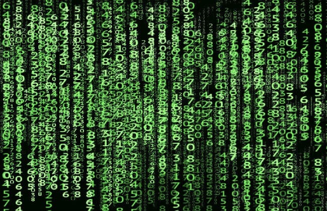 Green matrix styled numbers on a screen