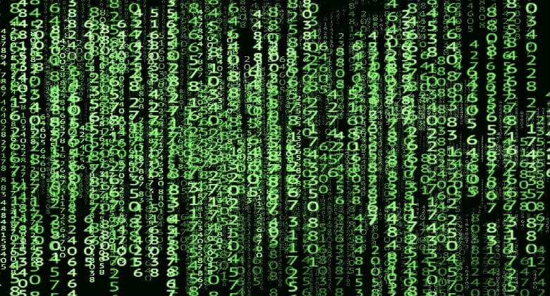 Green matrix styled numbers on a screen