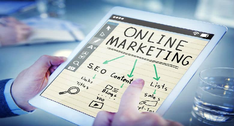 Online marketing strategies on a laptop
