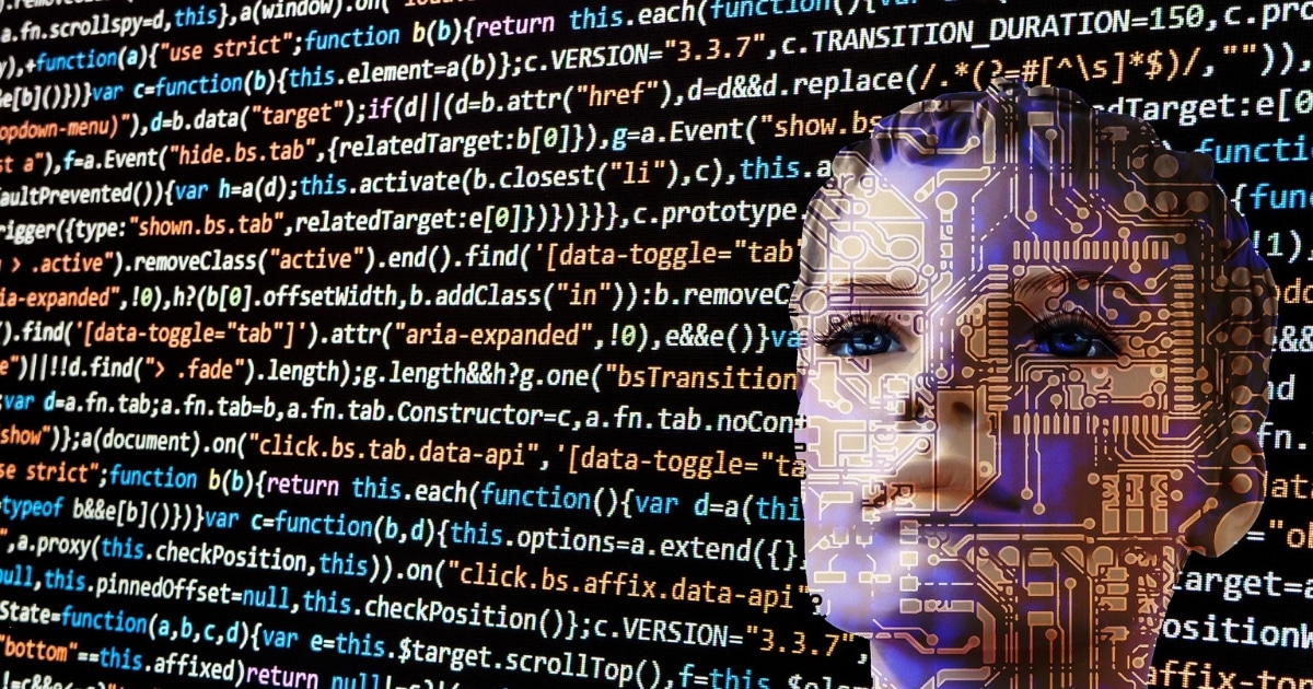 Powered by Artificial Intelligence - Robotic woman and coding